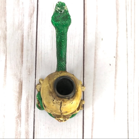 Rare New Vintage Yellow Skull Green Snake Tobacco Smoke Handmade Pipe Gothic Art - Picture 4 of 8